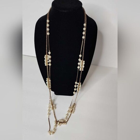 Vintage double gold chain with pearl clusters - Picture 2 of 7